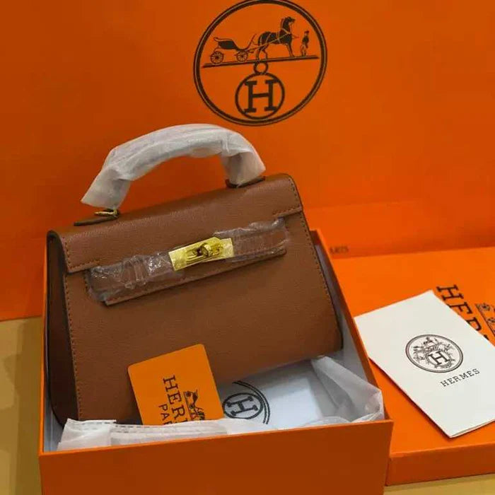 HRMS Sac baguette Kelly Mini Marron